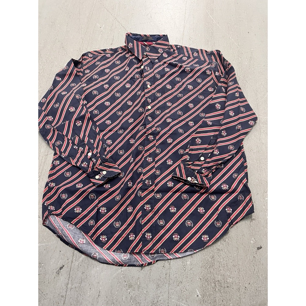 Tommy Hilfiger Striped All Over Logo Long Sleeve Button Down‎ Shirt Size Medium